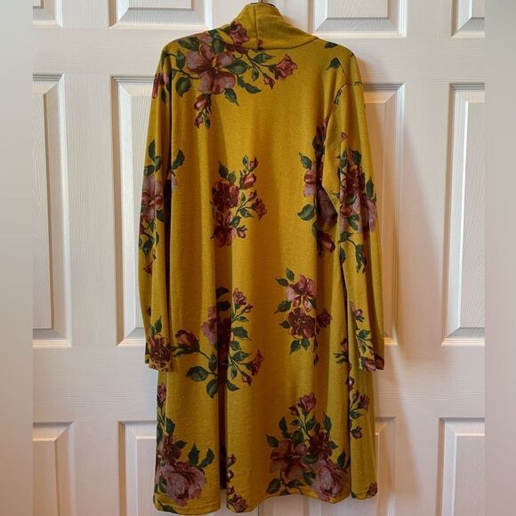 MUSTARD FLORAL LONG CARDIGAN PLUS DIZE 2XL - Picture 2 of 7